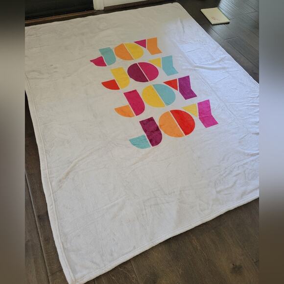 Holiday Festive JOY Throw Blanket White 50" x 60" Colorful Letters - Picture 3 of 5